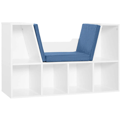 6-Cubby Bookcase with Seat Cushion, Cube Storage Shelf, Blue