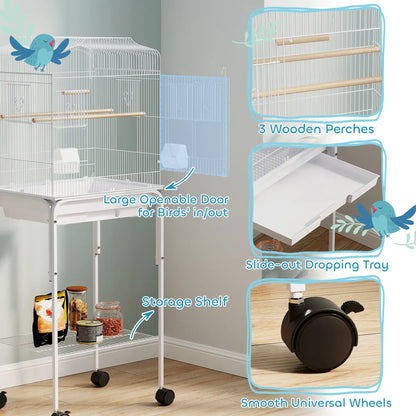 49 Rolling Bird Cage, Cockatoo House, Play Top, Storage Shelf, Wheels, White Bird Cages at Gallery Canada