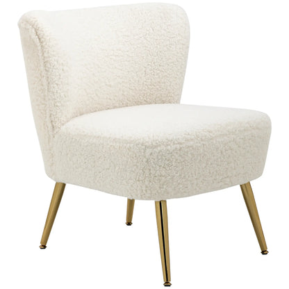 Lounge Chair With Soft Upholstery, Gold Legs, White Accent Chairs at Gallery Canada
