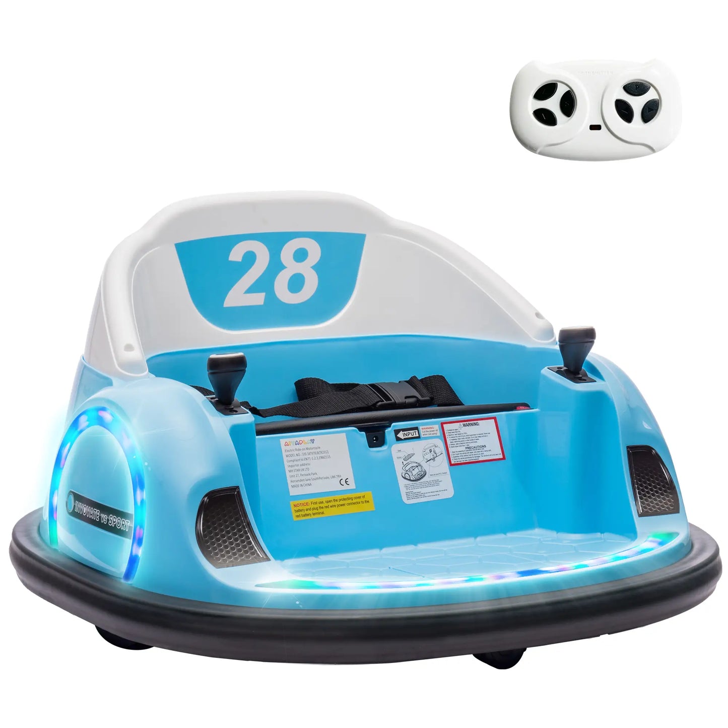 12V Toddler Bumper Car, 360 Remote Control, Lights Music Horn, 1.5-5 Years, Light Blue Electric Toy Cars at Gallery Canada