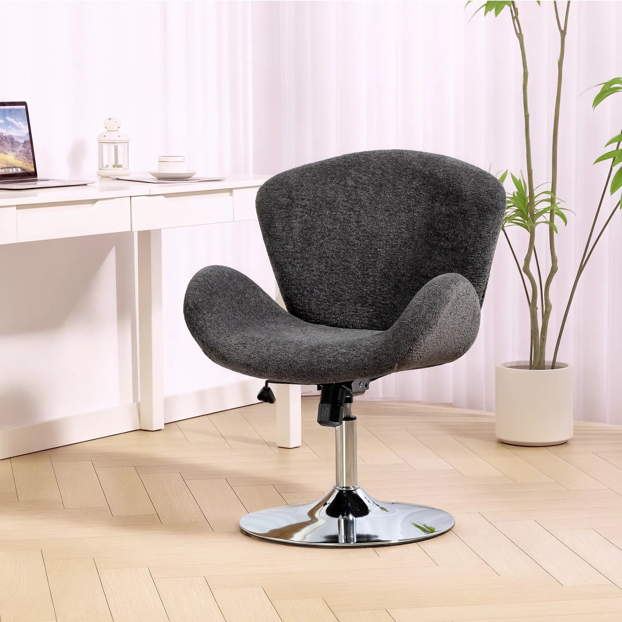 Velvet Swivel Office Chair, Wide Bucket Seat, Butterfly Back, Dark Grey Task Chairs at Gallery Canada