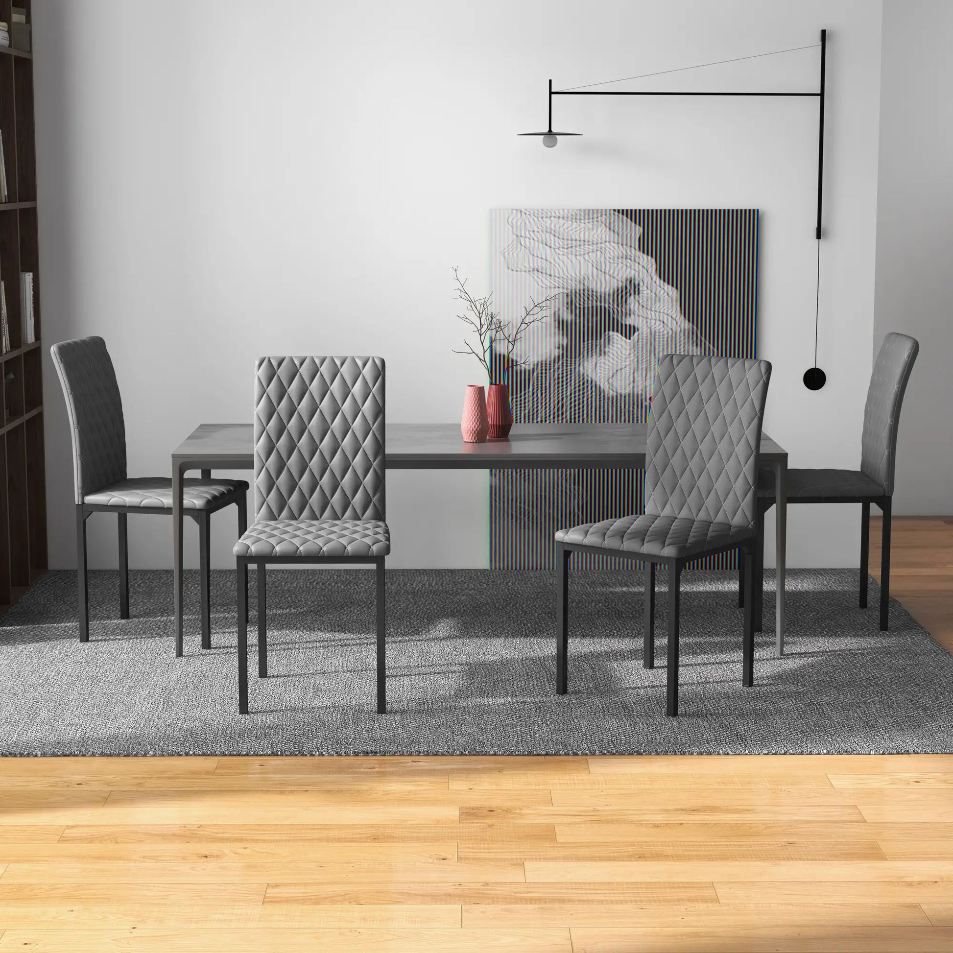 Modern Dining Chairs Set of 4, Tufted High Back, Upholstered Seat, Steel Legs Bar Stools at Gallery Canada