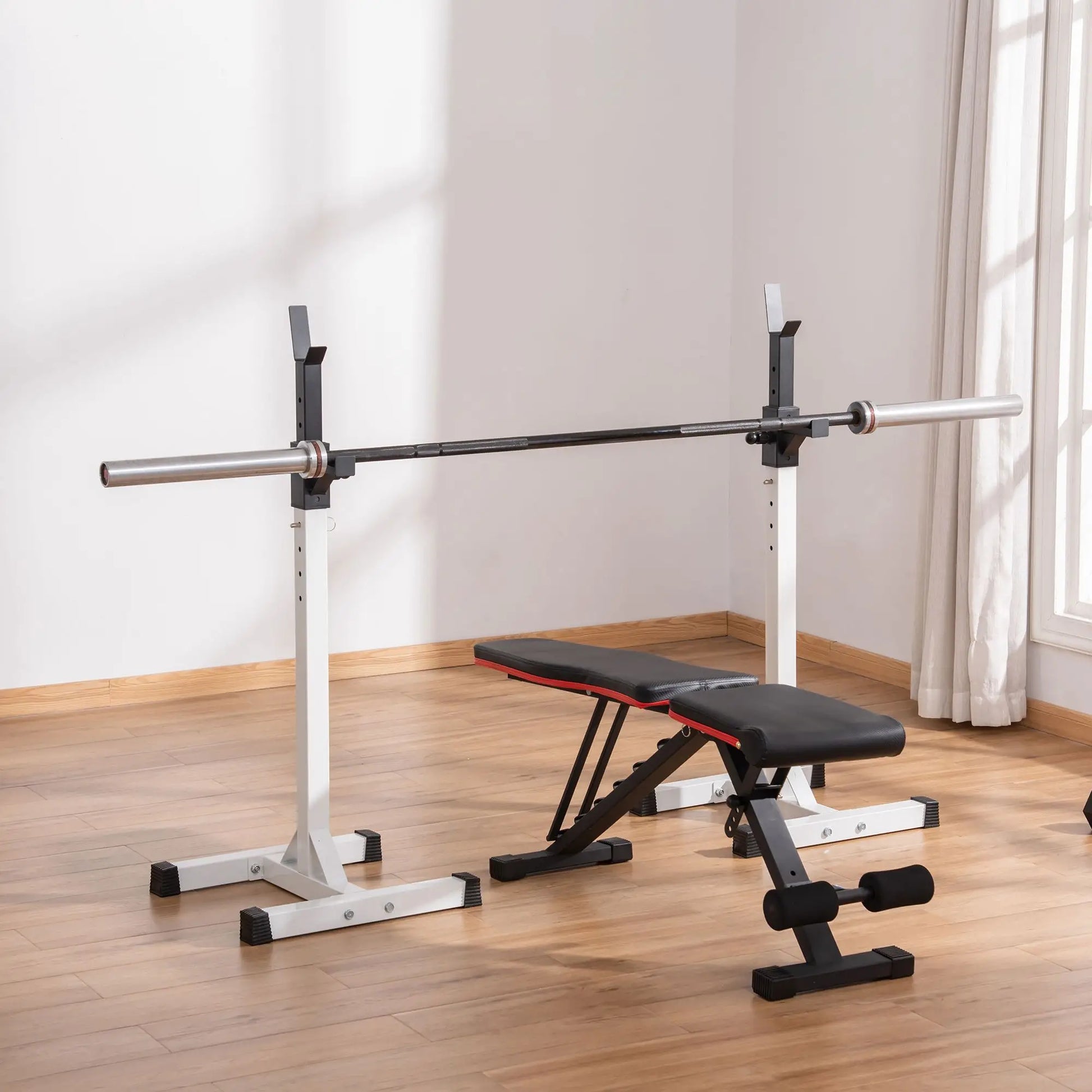 Adjustable Barbell Rack, Squat Stand, 2 Bars Holder, Black, White Power Towers at Gallery Canada