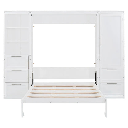 Murphy Bed with Storage, Space-Saving Wall Bed, 120" L x 20" W x 88.5" H, White Bed Frames White at Gallery Canada