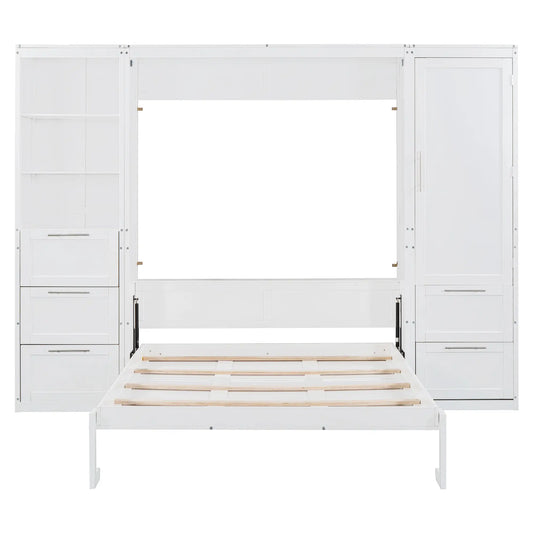 Murphy Bed with Storage, Space-Saving Wall Bed, 120" L x 20" W x 88.5" H, White Bed Frames White at Gallery Canada