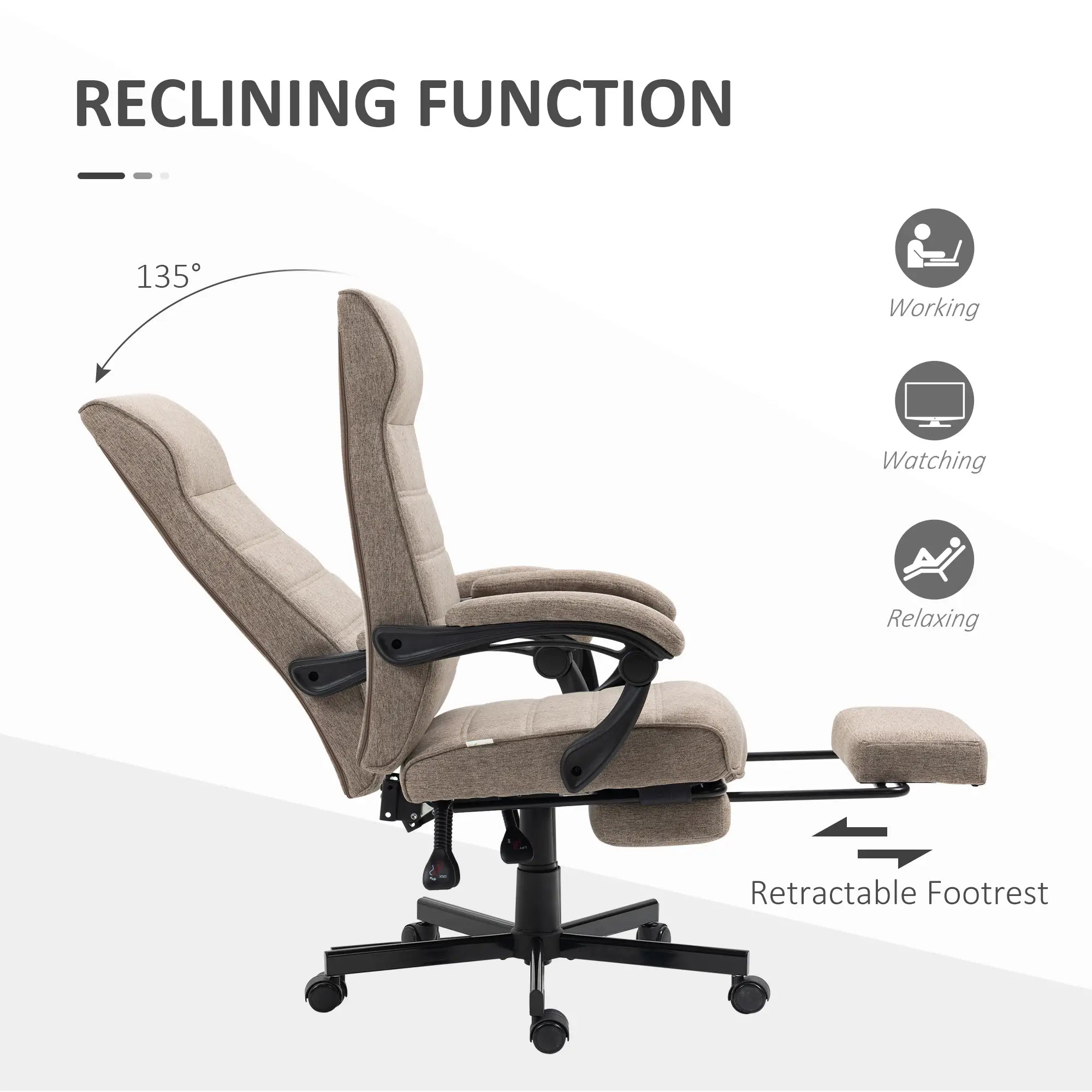 High Back Office Chair, Swivel Recliner, Adjustable Height, Footrest, Padded Armrest, Brown Task Chairs at Gallery Canada