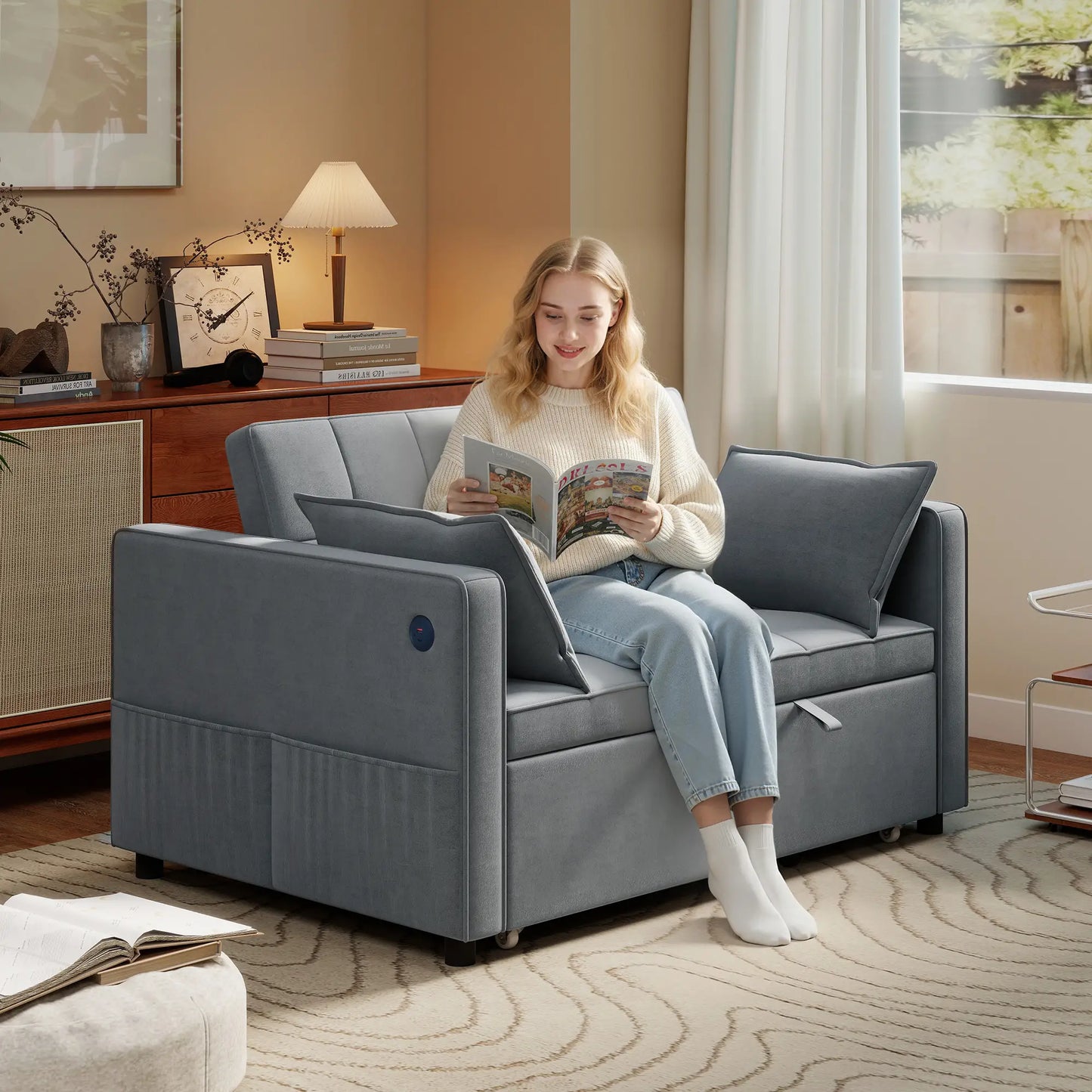 3-In-1 Convertible Sofa Bed, Pull Out Sleeper, Adjustable Backrest, Dark Grey 2-Seater Sofas at Gallery Canada