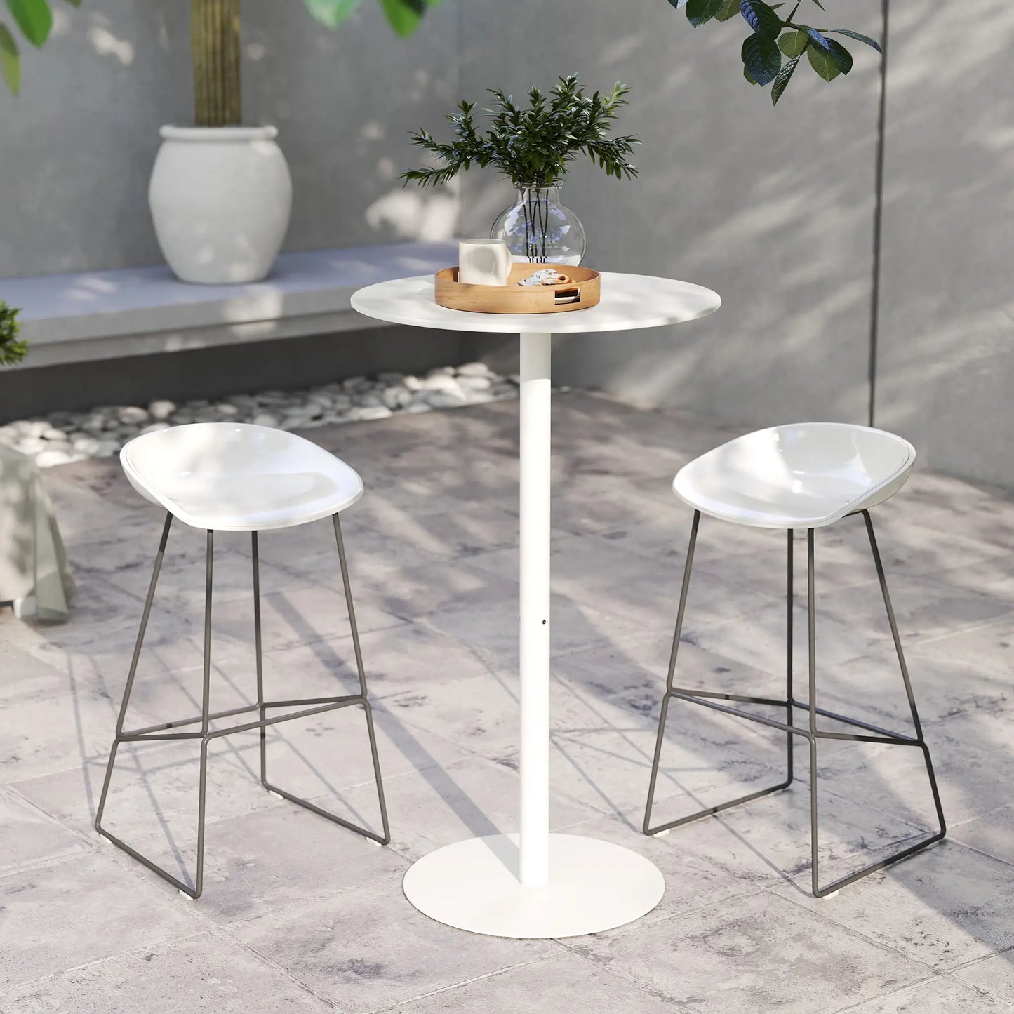 Round Bar Table for 2, Steel Frame, Easy Assembly, White Bar Tables at Gallery Canada