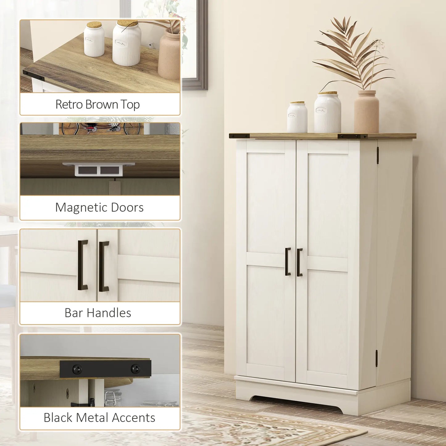 Farmhouse Kitchen Pantry Cabinet, Adjustable Shelves, White Cream Kitchen Pantry Cabinets at Gallery Canada