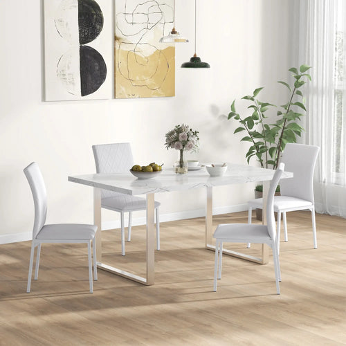 Modern Dining Chairs Set of 4, Upholstered Faux Leather, White