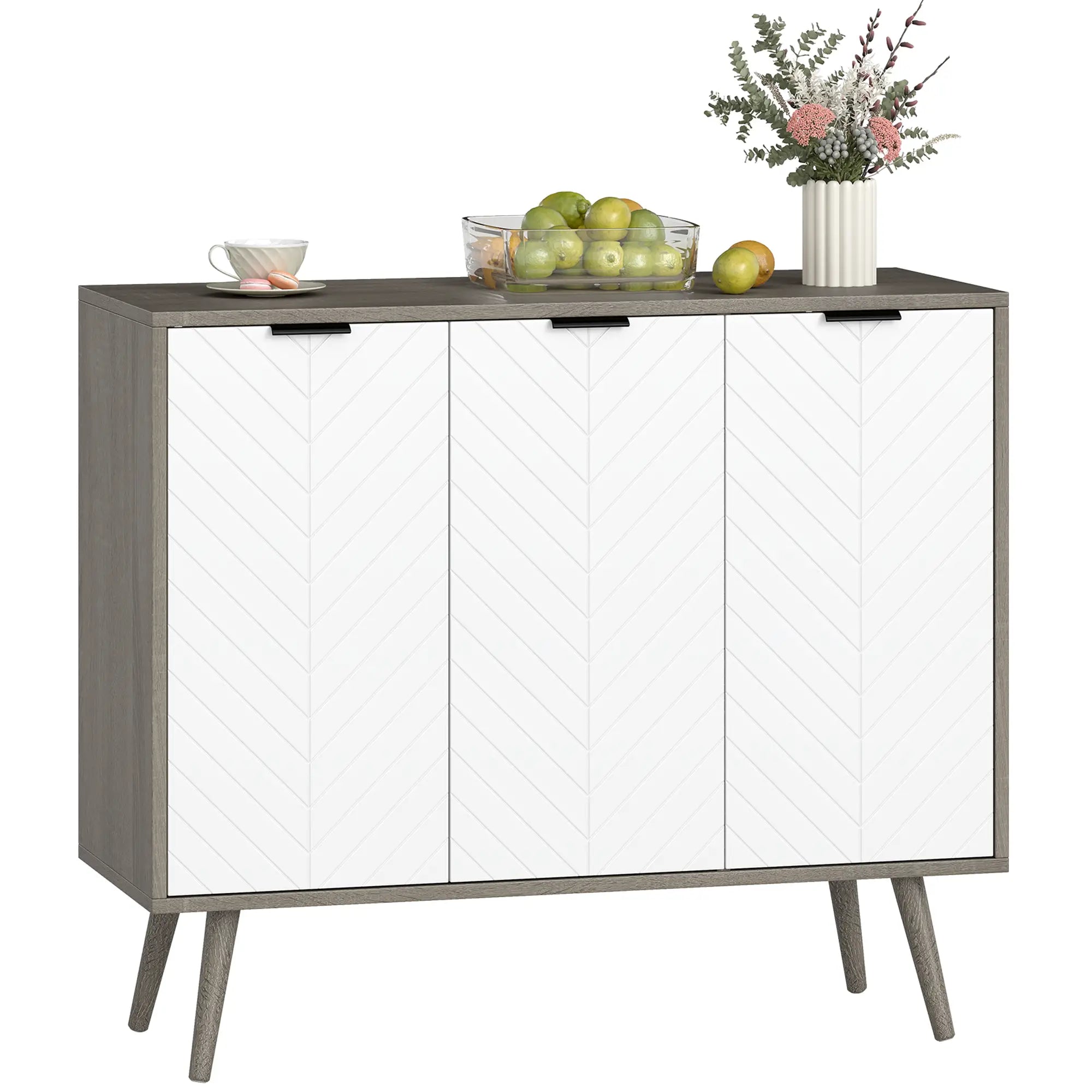 Modern Sideboard Buffet, Dining Room Cabinet, Adjustable Shelves, 3 Doors, Grey Storage Cabinets at Gallery Canada