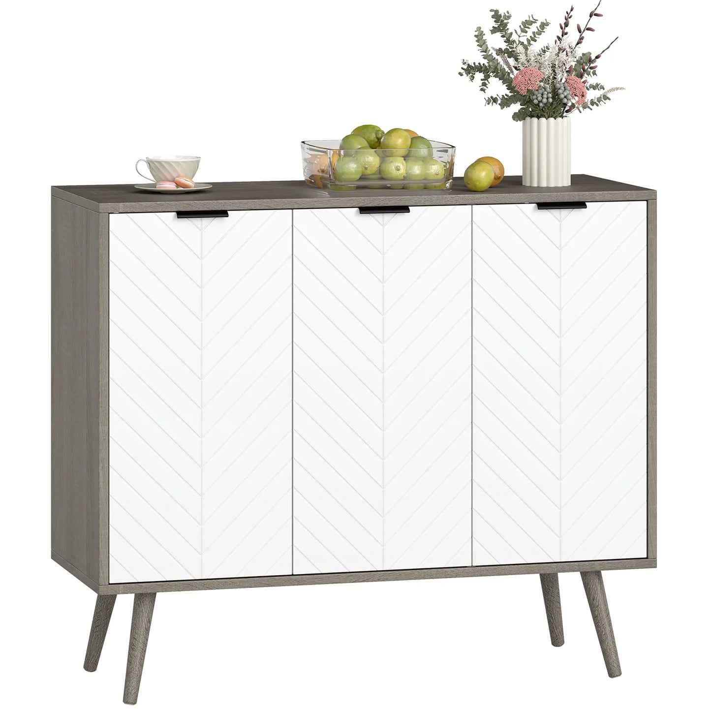 Modern Sideboard Buffet, Dining Room Cabinet, Adjustable Shelves, 3 Doors, Grey Storage Cabinets at Gallery Canada