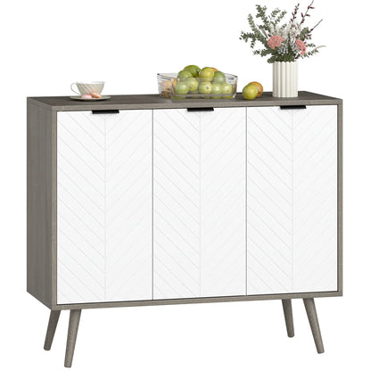 Modern Sideboard Buffet, Dining Room Cabinet, Adjustable Shelves, 3 Doors, Grey Storage Cabinets at Gallery Canada
