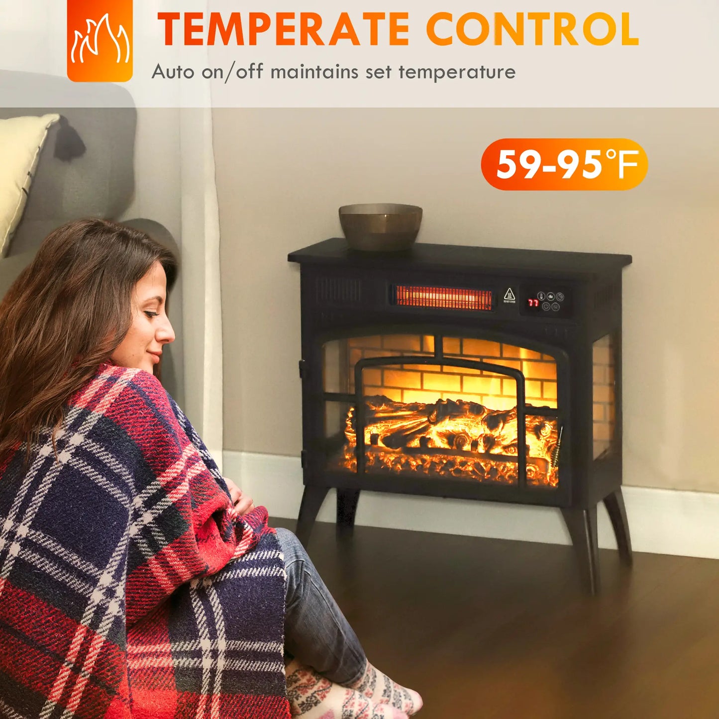 Electric Fireplace Stove, Infrared Heater, Realistic Flame, Adjustable, 1500W, Black Electric Fireplaces at Gallery Canada