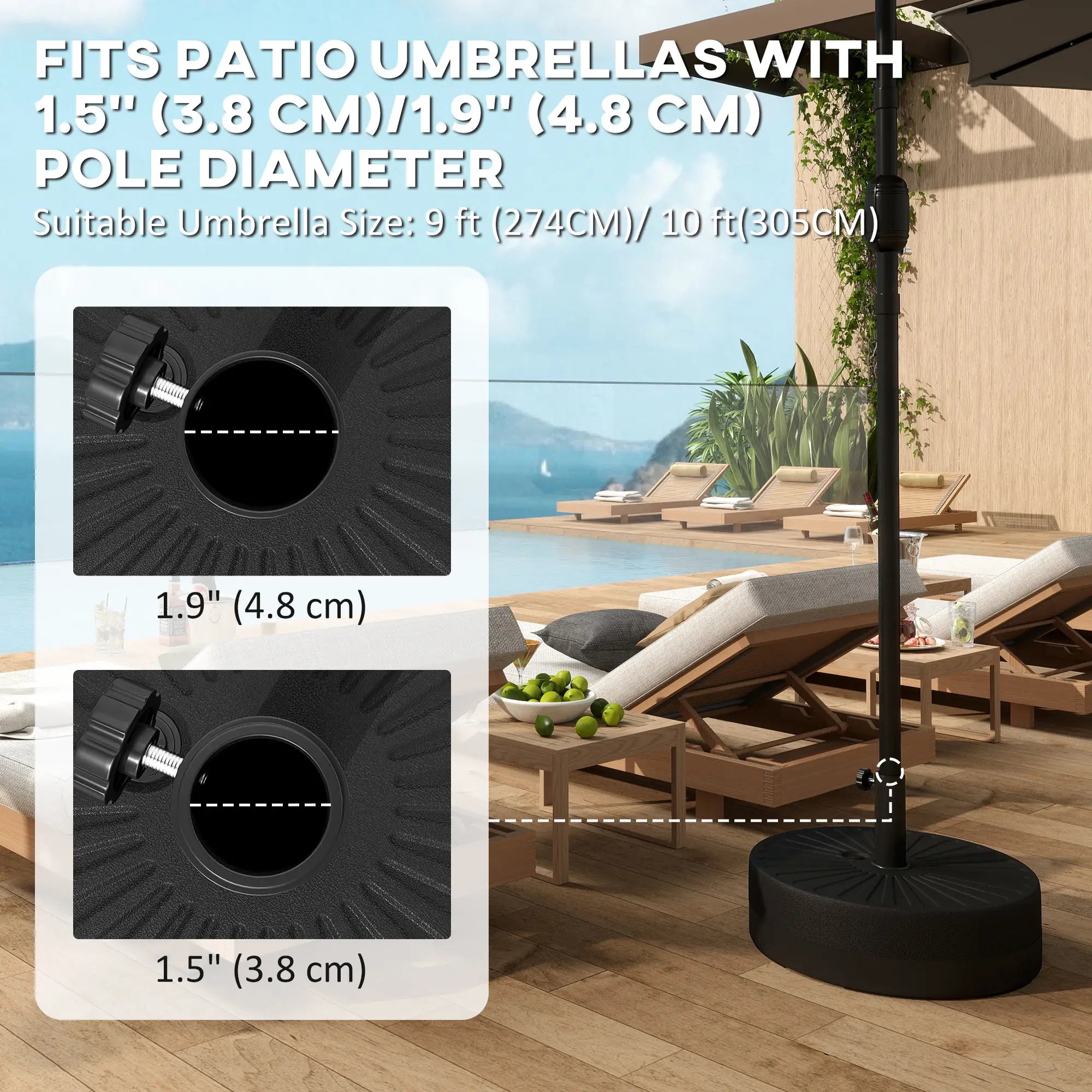 Fillable Umbrella Base, 20 Inch, Water Sand Filled Stand, Fit 1.5
