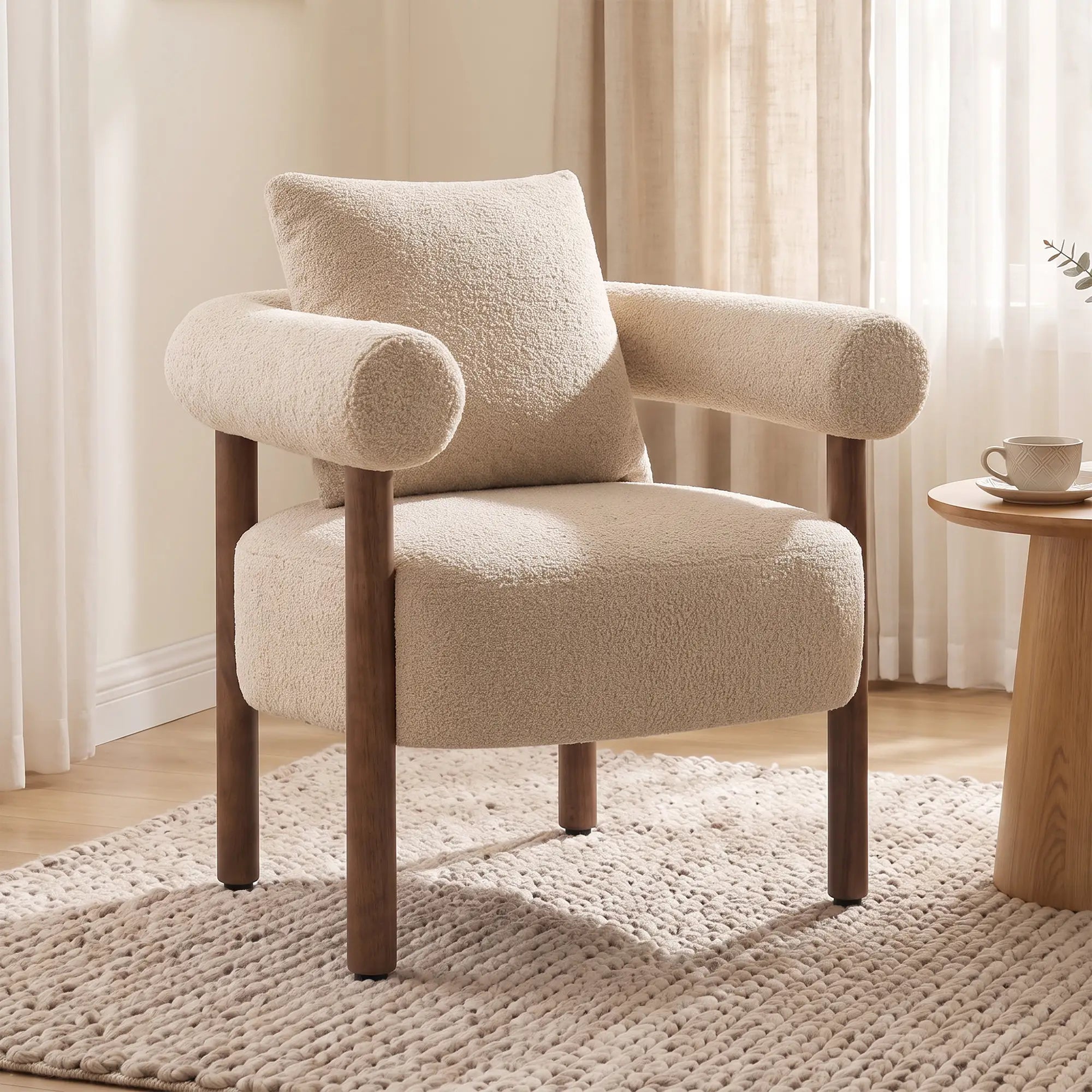 Accent Chair, Teddy Fabric, Brown, Wood Legs, Brown Accent Chairs at Gallery Canada