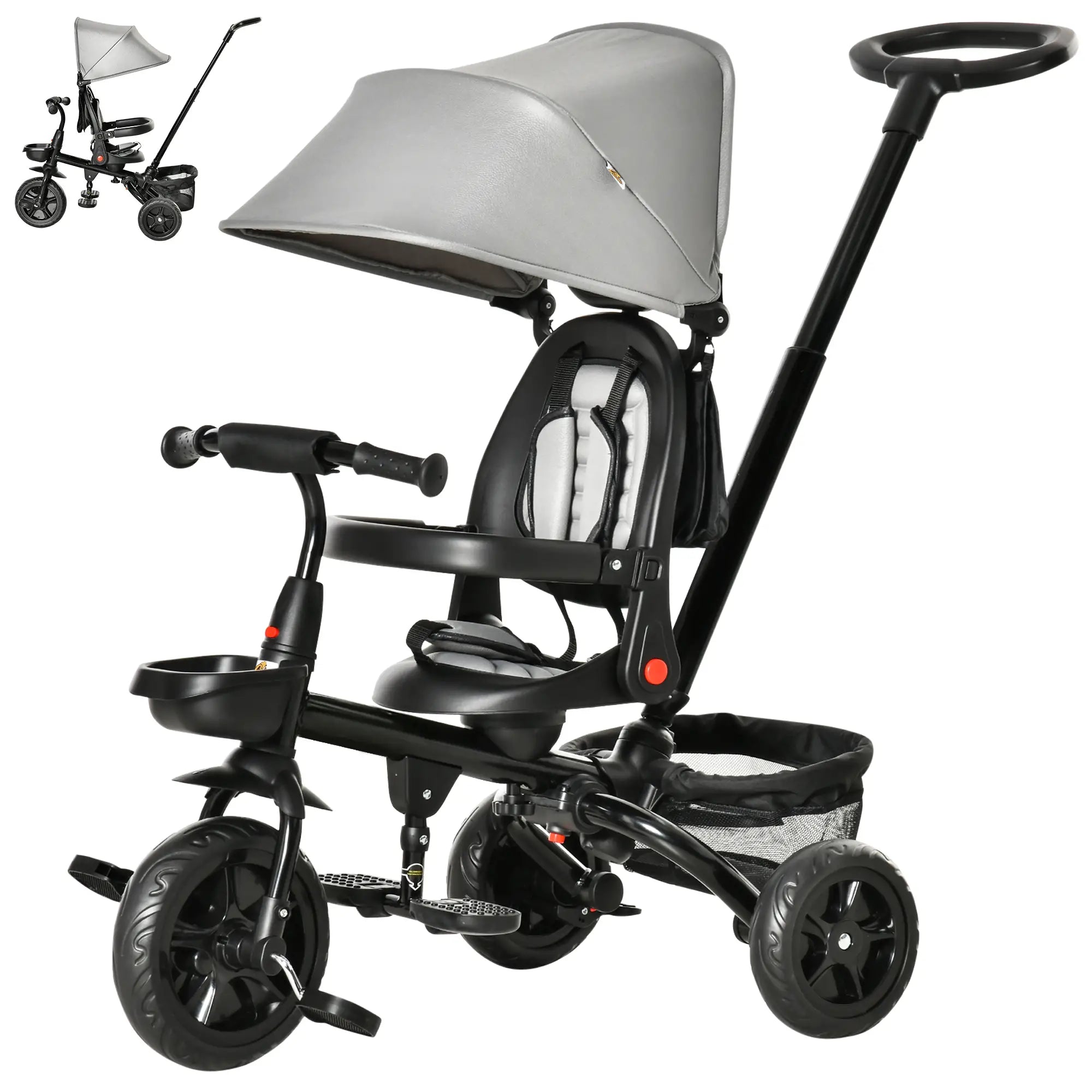 Toddler Tricycle, 4 in 1 Kids Trike, Adjustable Seat, Removable Handle, Grey Tricycles for Kids at Gallery Canada