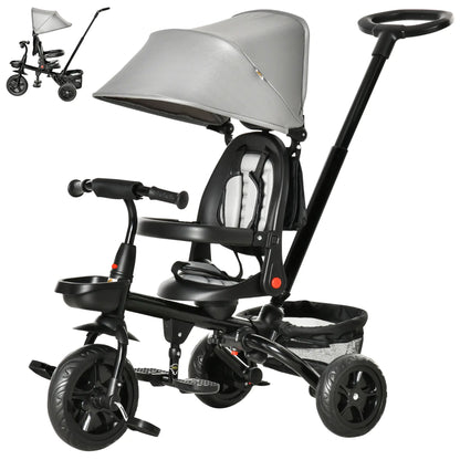 Toddler Tricycle, 4 in 1 Kids Trike, Adjustable Seat, Removable Handle, Grey Tricycles for Kids at Gallery Canada