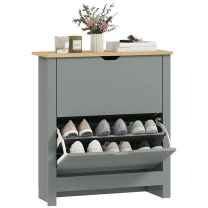 Shoe Storage Cabinet, 2 Flip Drawers, Adjustable Shelves, Light Grey
