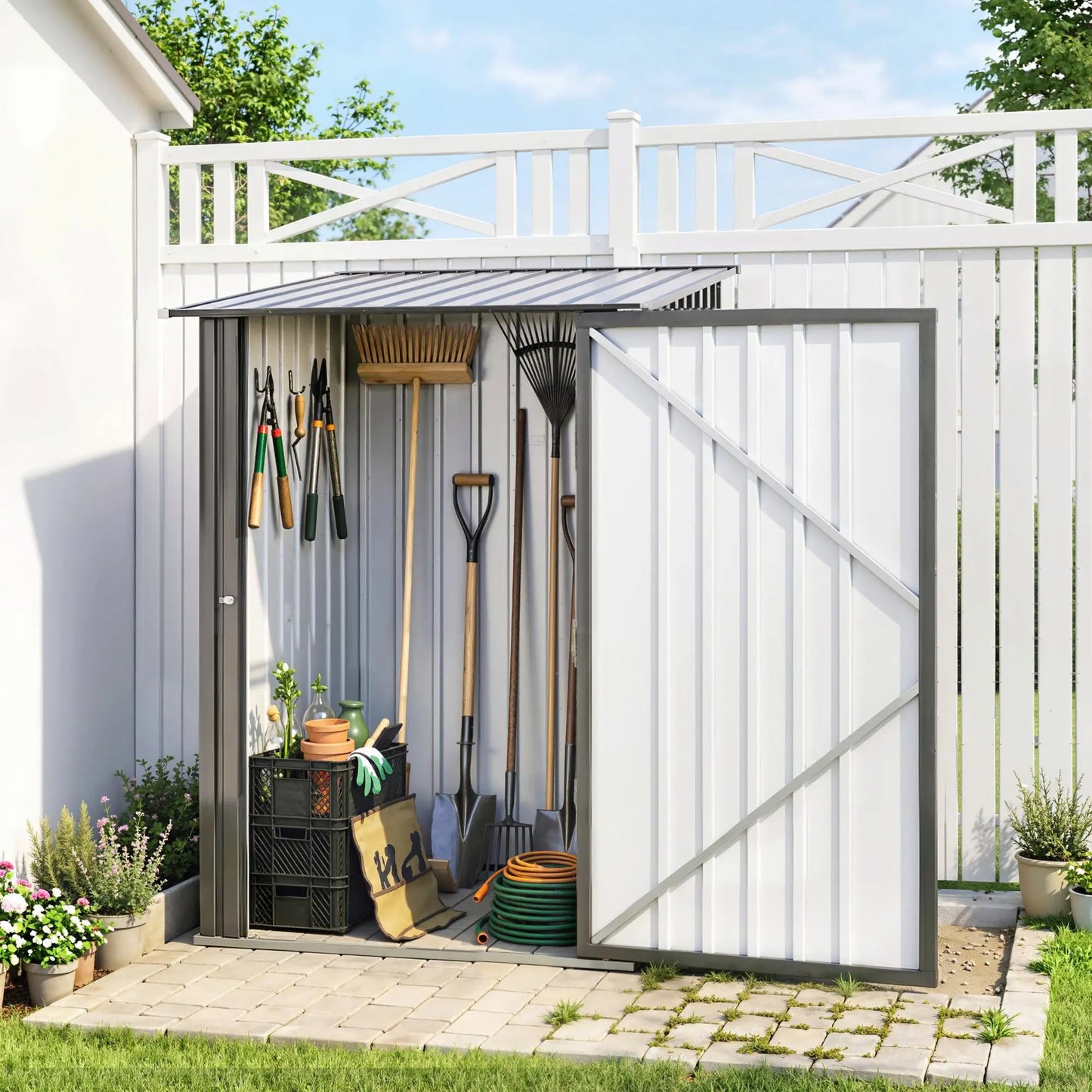 3.3' x 3.4' Lean-To Storage Shed, Galvanized Steel, Lockable Door, Dark Gray Sheds at Gallery Canada