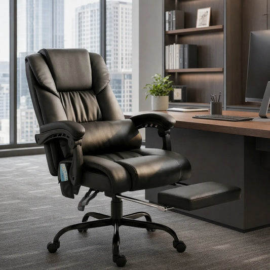 6-Point Vibration Massage Chair, Height Adjustable, Reclining, Black Massage Chairs Black at Gallery Canada