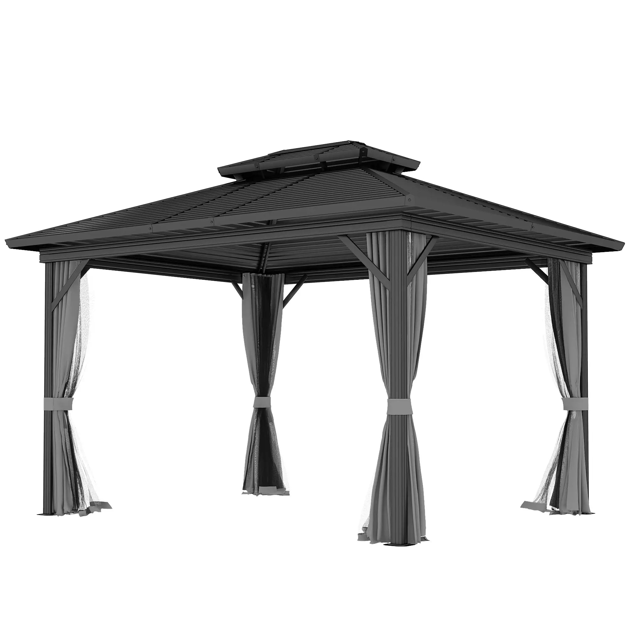 10' x 12' Hardtop Gazebo, Sun Shelter, Metal Roof, Mosquito Net, Light Grey Gazebos Light Grey at Gallery Canada