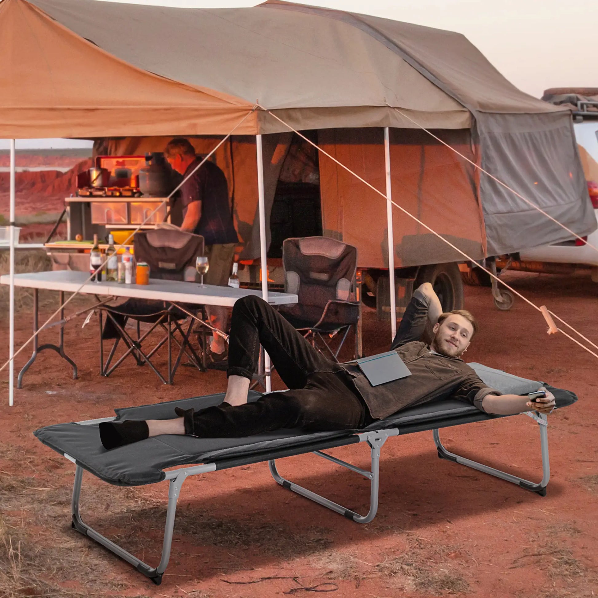 Folding Camping Cot, Sleeping Bed for Adults, Outdoor Hiking, Black Camping Cots at Gallery Canada