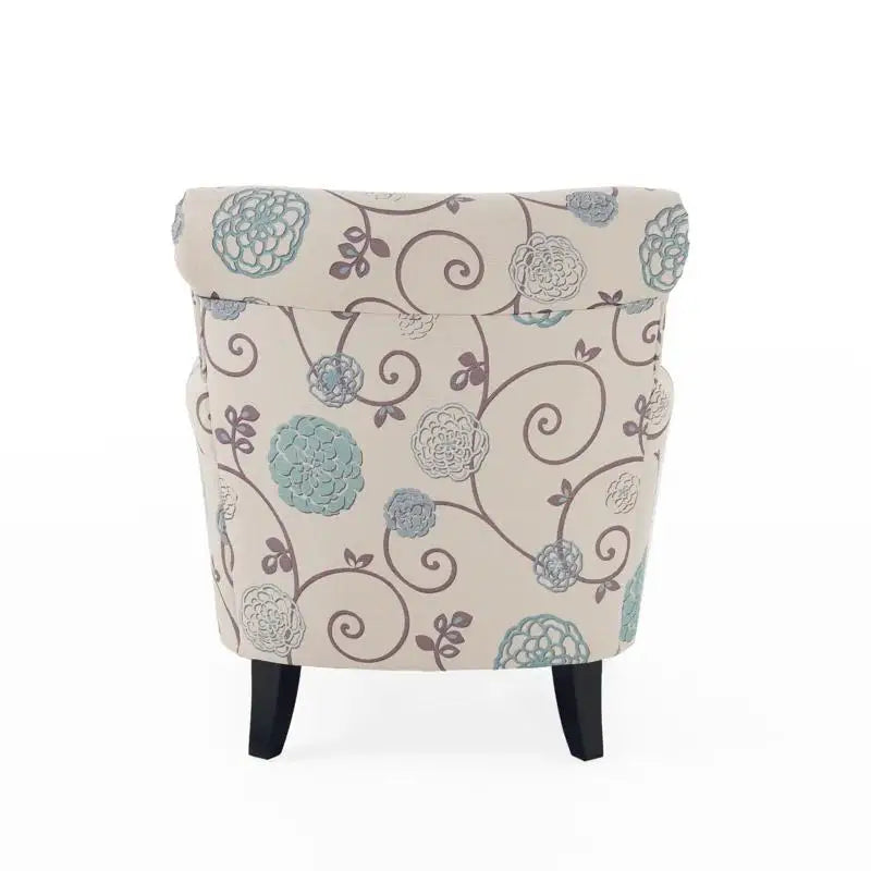 Fabric Club Chair, Birch Wood Legs, 32" L x 34" W x 37.5" H, White+Blue Accent Chairs at Gallery Canada