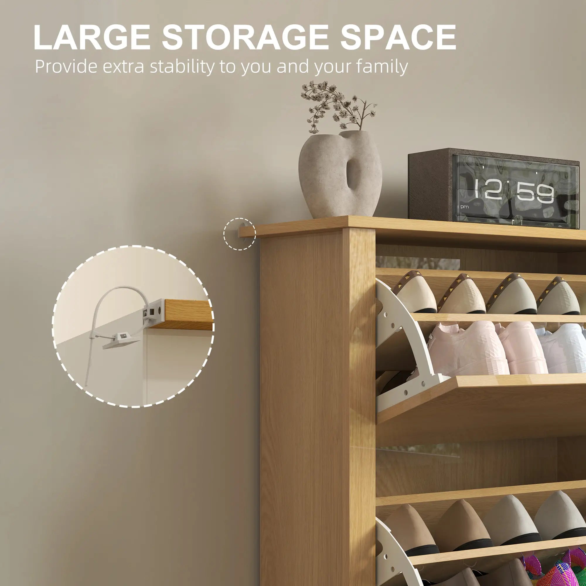 Shoe Storage Cabinet, 3 Flip Drawers, Adjustable Shelves, 18 Pairs, Natural Wood Shoe Storage Cabinets & Racks at Gallery Canada