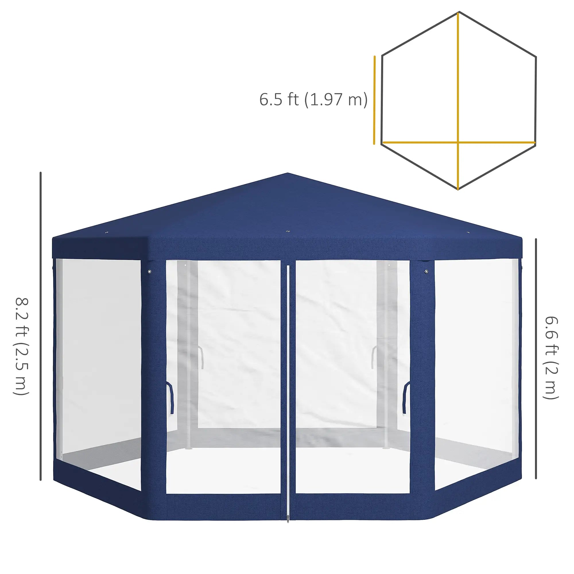 Hexagon Party Tent, Patio Gazebo with Netting, Blue Canopy Tents at Gallery Canada