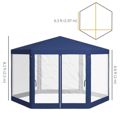 Hexagon Party Tent, Patio Gazebo with Netting, Blue Canopy Tents at Gallery Canada