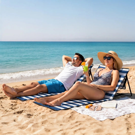 Foldable Lounge Chairs Set, Adjustable Backrest, Blue White Beach Accessories Blue, White at Gallery Canada