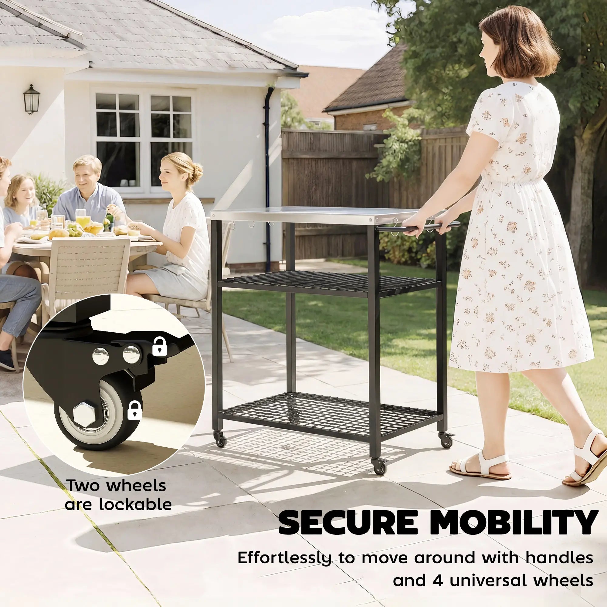 Outdoor Grill Cart With Stainless Steel Top, Two-Shelf Pizza Oven Stand, Black Outdoor Grill Carts at Gallery Canada