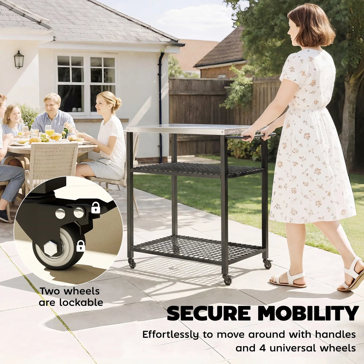 Outdoor Grill Cart With Stainless Steel Top, Two-Shelf Pizza Oven Stand, Black Outdoor Grill Carts at Gallery Canada