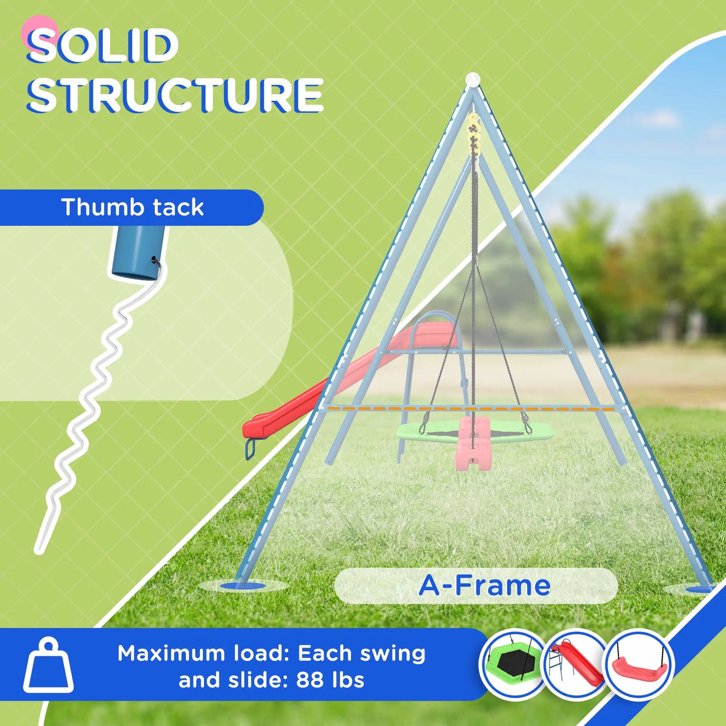 Metal Swing Set, 3 In 1 Design, Nest Swing, 2 Seats, Slide, 352 Lbs, Ages 3-8 Gym Sets & Swings at Gallery Canada