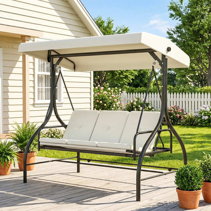 Convertible Patio Swing Bed with Canopy, 3 Seater, White Porch Swings with Canopy at Gallery Canada