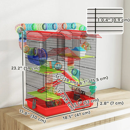 18.5" Hamster Cage, 5 Tiers, With Tunnel Tube System, Red Hamster Cages at Gallery Canada