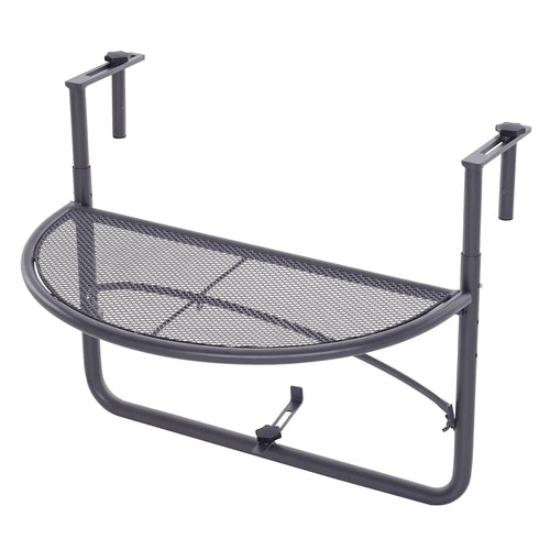 Adjustable Balcony Hanging Table, Metal Wall Desk, Outdoor Flower Stand, Half Round, Grey