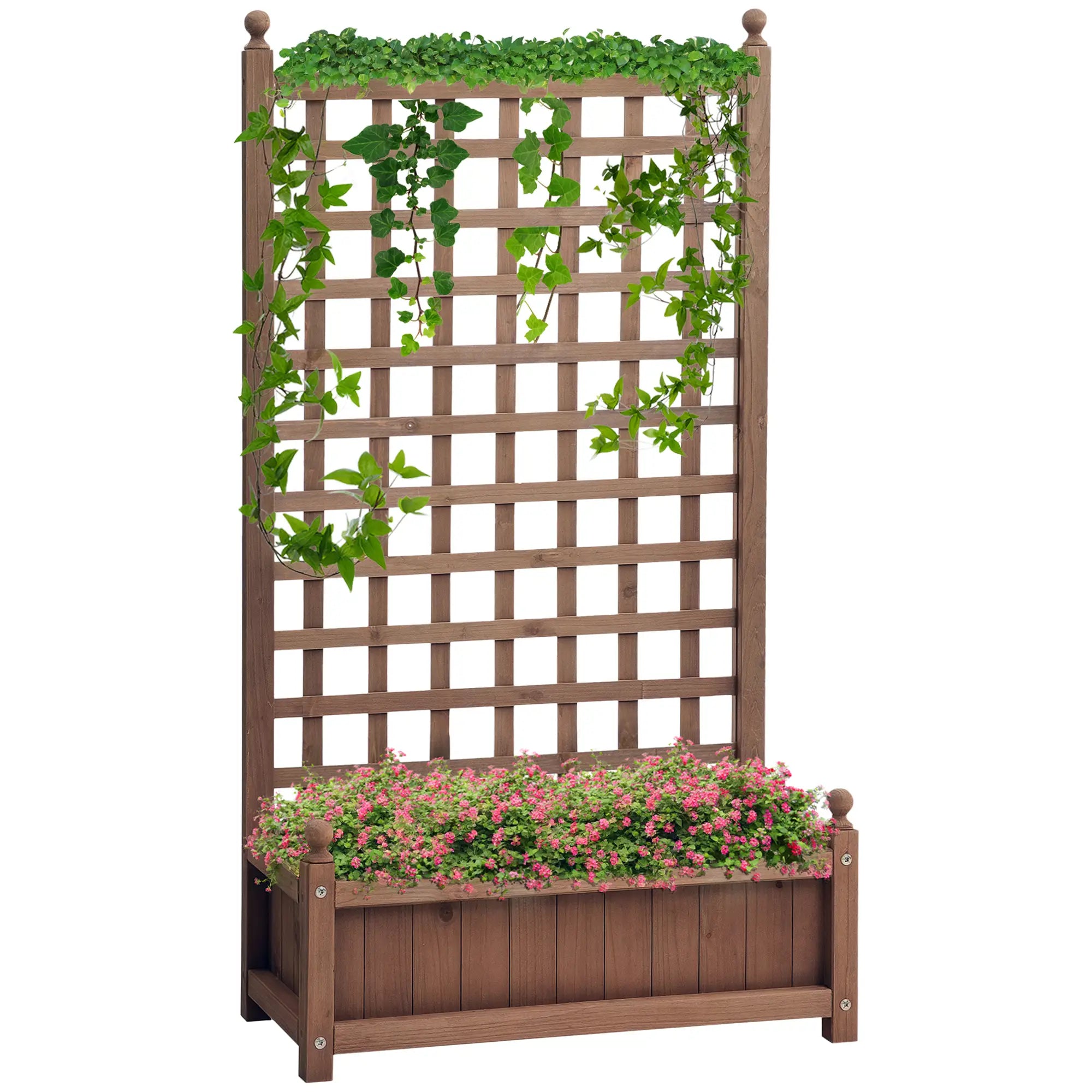 Raised Garden Bed with Trellis, Wood Planter Box, 25.2