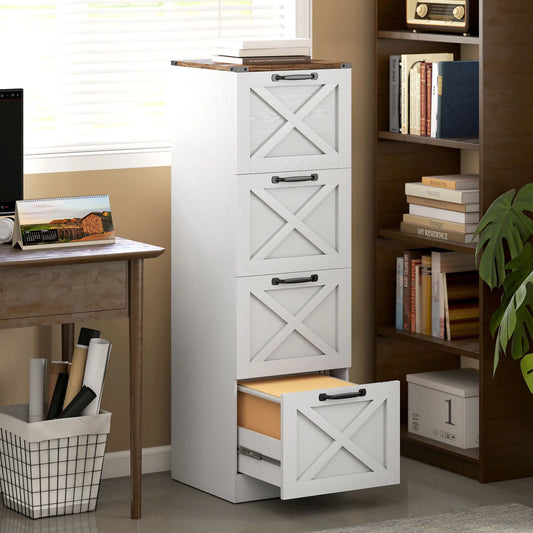 4 Drawer File Cabinet, Vertical Farmhouse Filing Cabinet, White Office Cabinets & Cupboards White, Brown at Gallery Canada