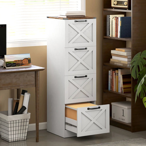 4 Drawer File Cabinet, Vertical Farmhouse Filing Cabinet, White