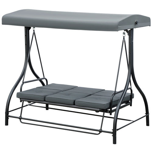 Convertible Patio Swing Bed with Canopy, 3 Seater, Dark Grey