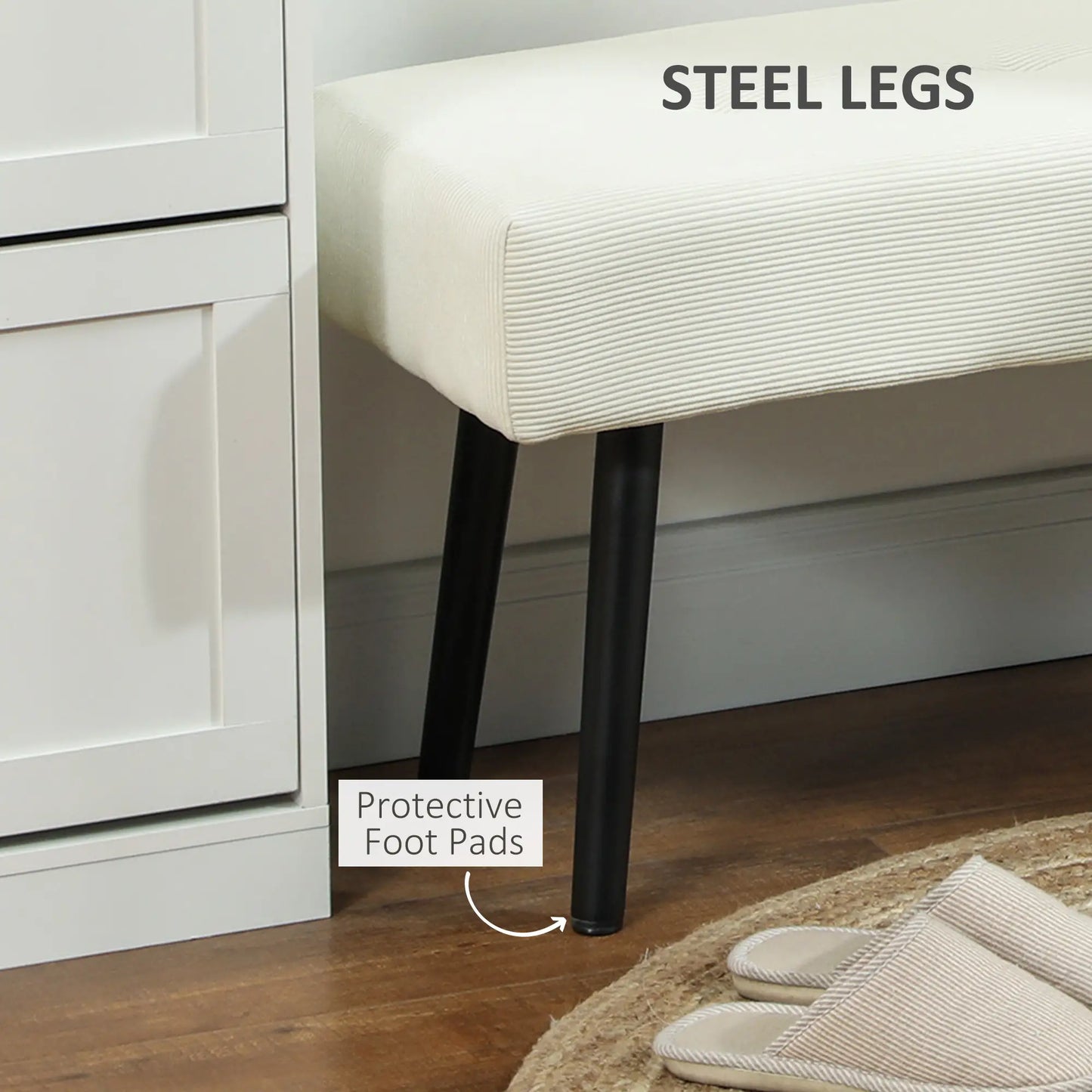 39" Upholstered Ottoman Bench, Corduroy, Cream White Storage Ottomans & Benches at Gallery Canada