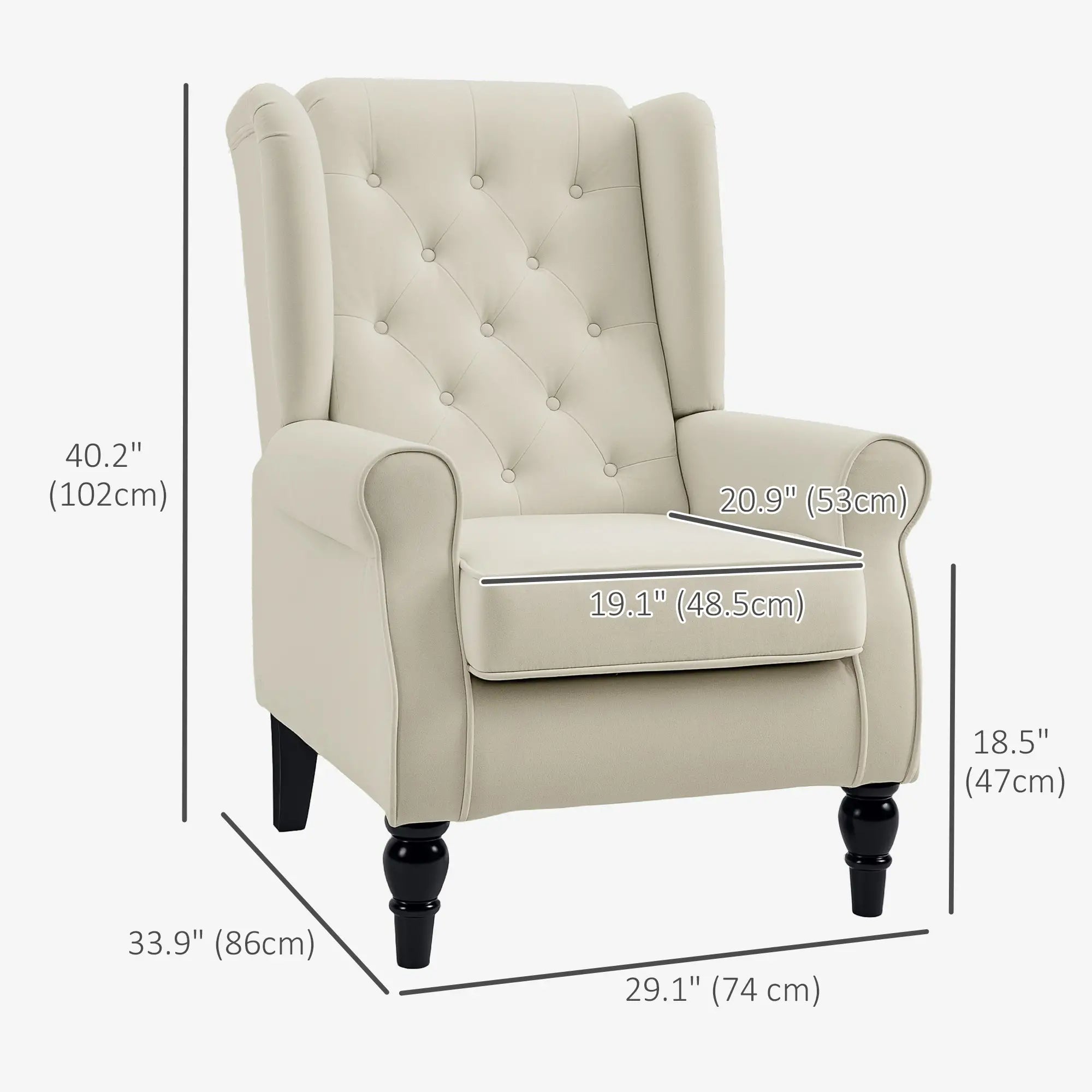 Fabric Accent Chair, Button Tufted Armchair, Upholstered Wingback Chair, White Accent Chairs at Gallery Canada