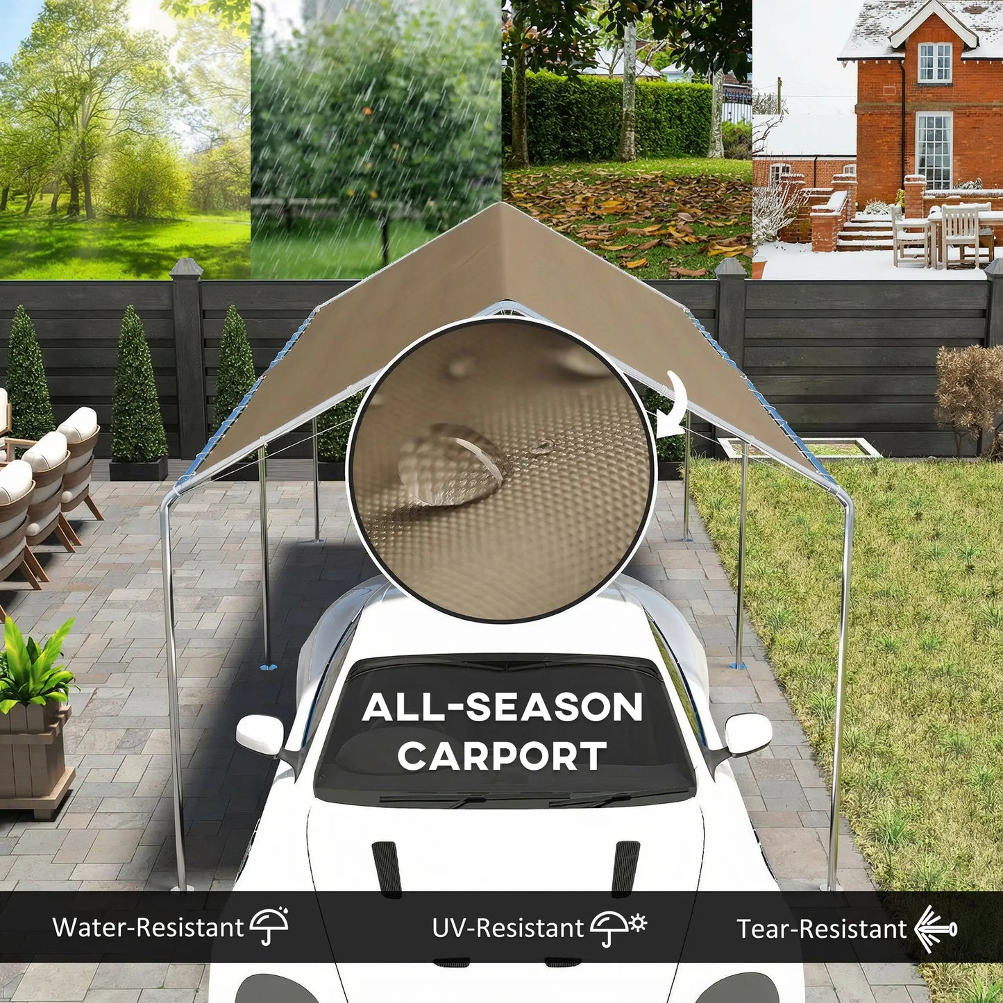 10' x 20' Carport, Heavy Duty Galvanized Canopy, Khaki Car Shelters at Gallery Canada