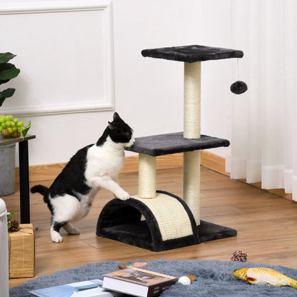 28" Cat Tree with Scratching Post, Pad, Toy Ball, Grey Cat Towers at Gallery Canada