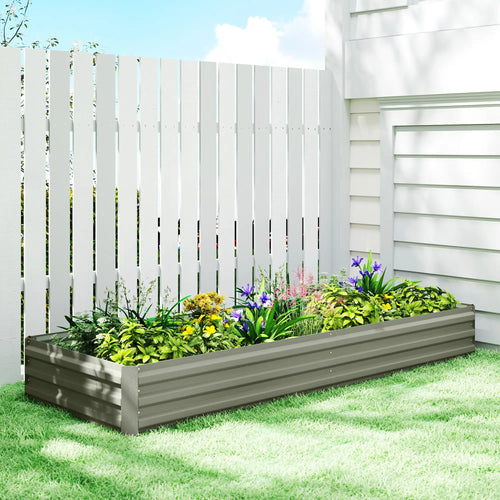 8 x 3 x 1ft Galvanized Raised Garden Bed, Metal Elevated Planter Box, Light Grey