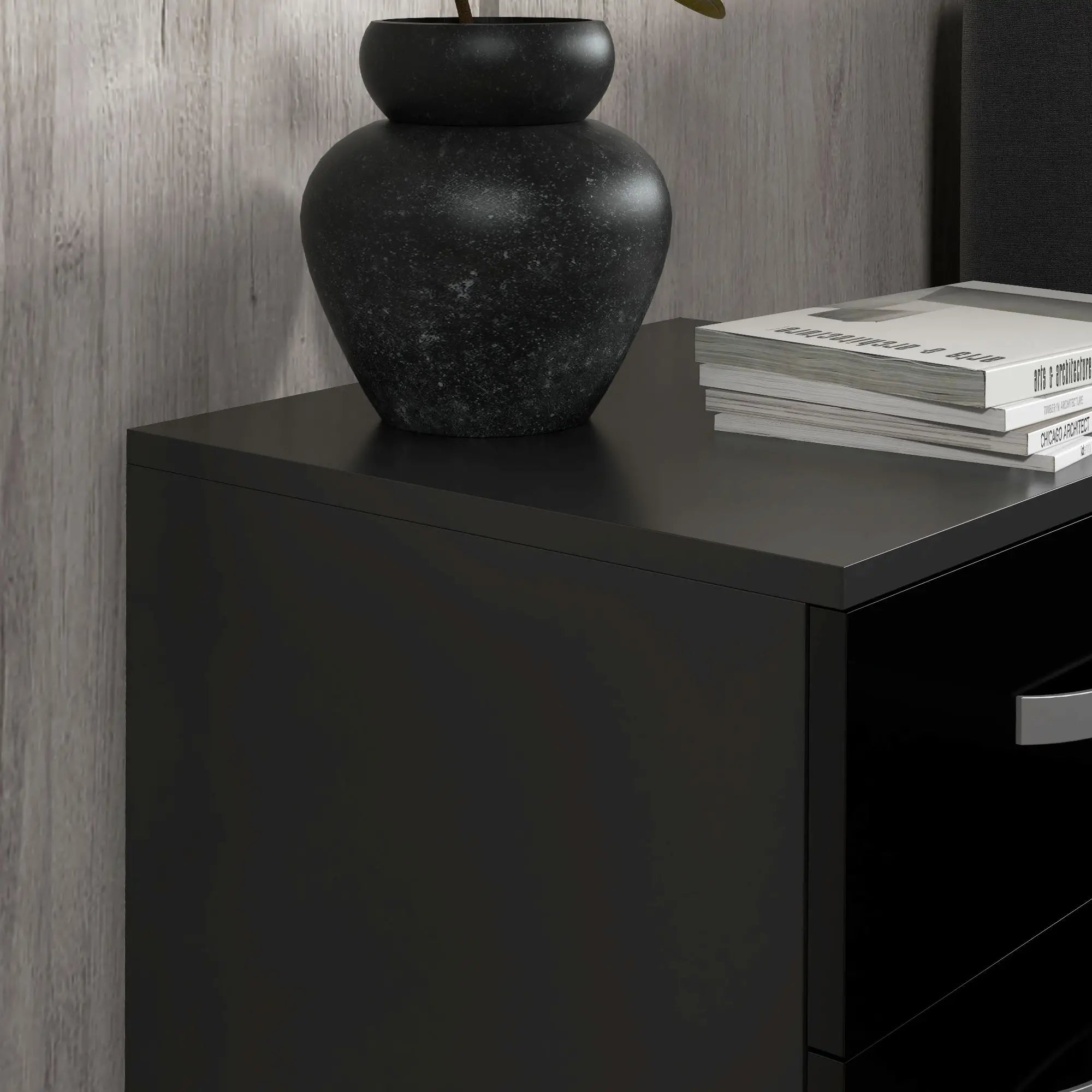 Modern Nightstand Set of 2, Drawers, High Gloss Fronts, Black Bedside Tables at Gallery Canada