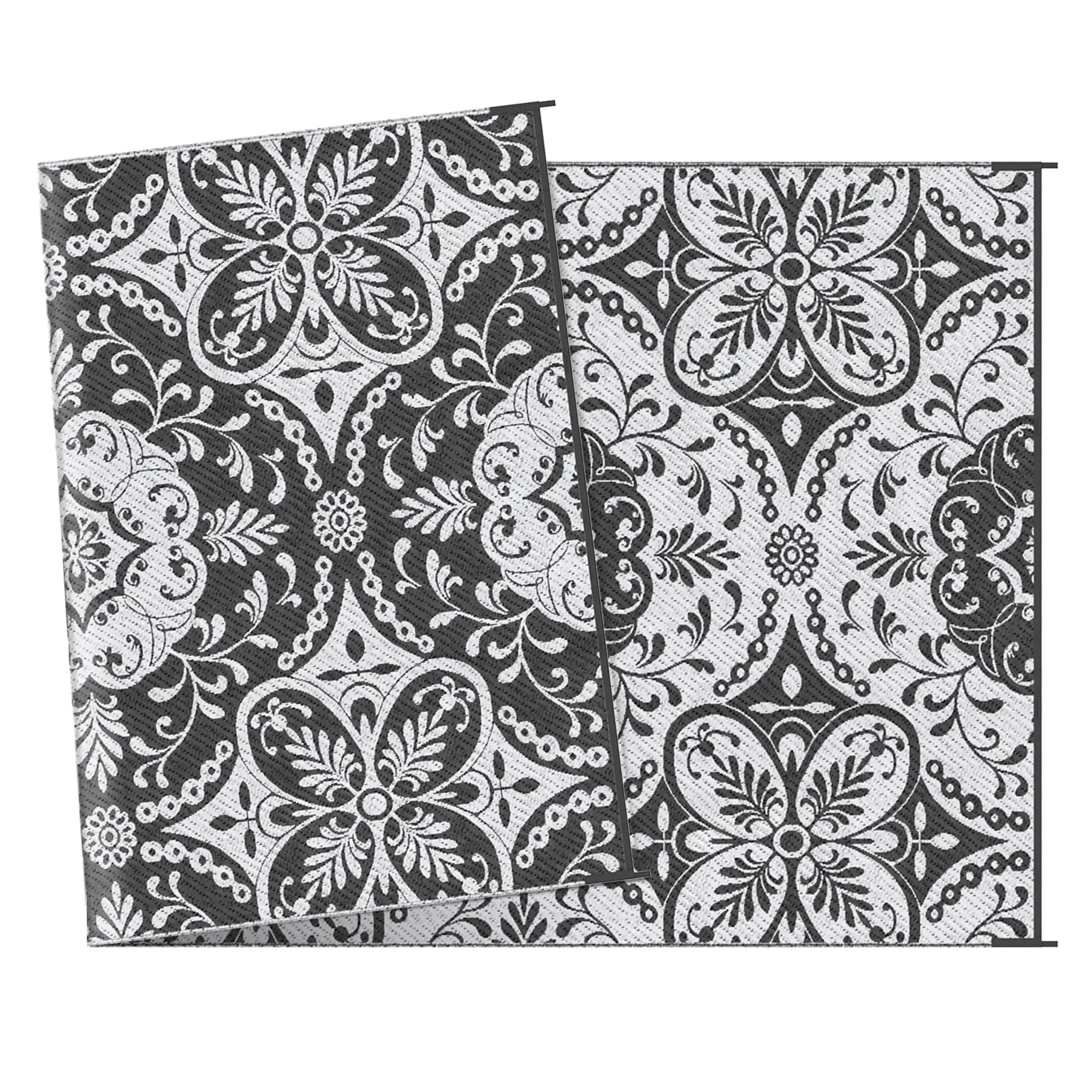 Portable Outdoor Rug with Carry Bag, 9' x 18', Waterproof, White Flower, Gray Outdoor Reversible Rugs at Gallery Canada