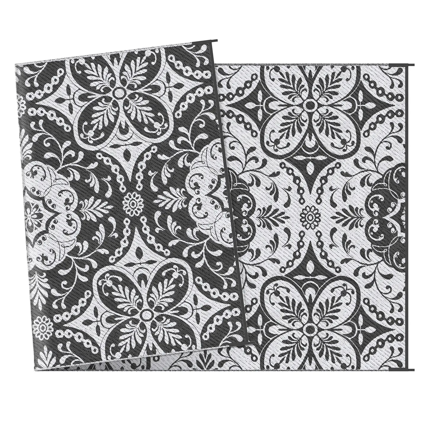 Portable Outdoor Rug with Carry Bag, 9' x 18', Waterproof, White Flower, Gray Outdoor Reversible Rugs at Gallery Canada